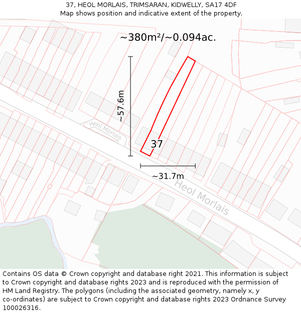 37, HEOL MORLAIS, TRIMSARAN, KIDWELLY, SA17 4DF: Plot and title map
