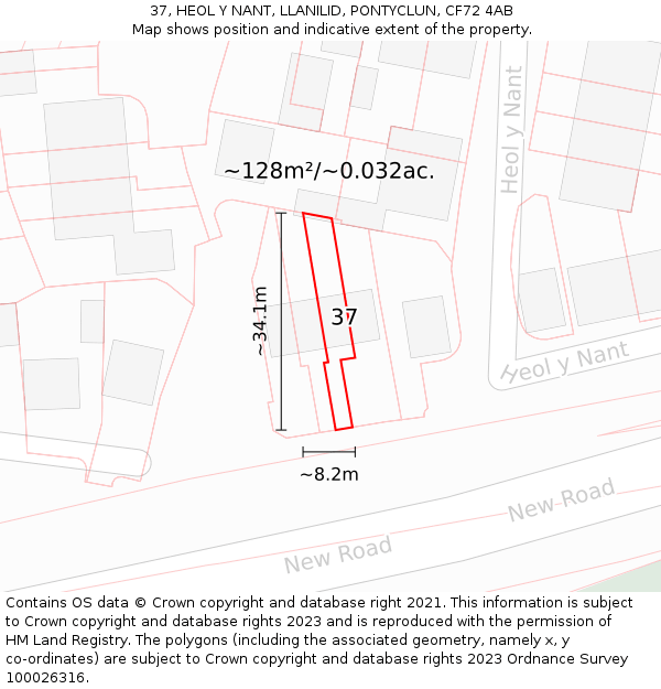 37, HEOL Y NANT, LLANILID, PONTYCLUN, CF72 4AB: Plot and title map
