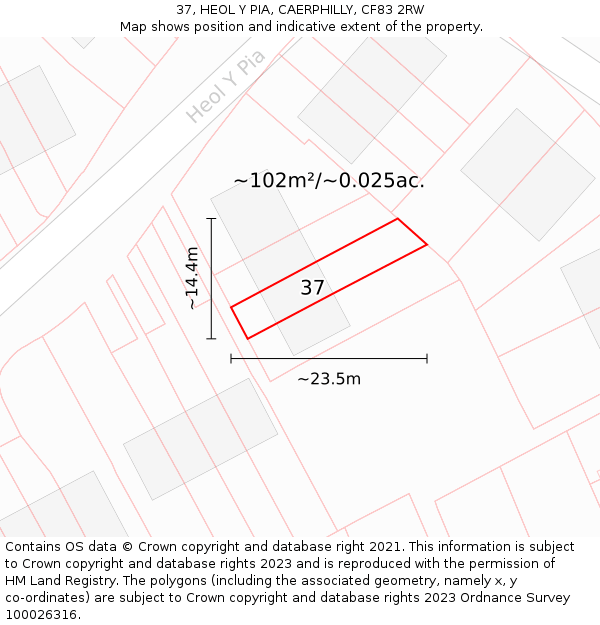 37, HEOL Y PIA, CAERPHILLY, CF83 2RW: Plot and title map