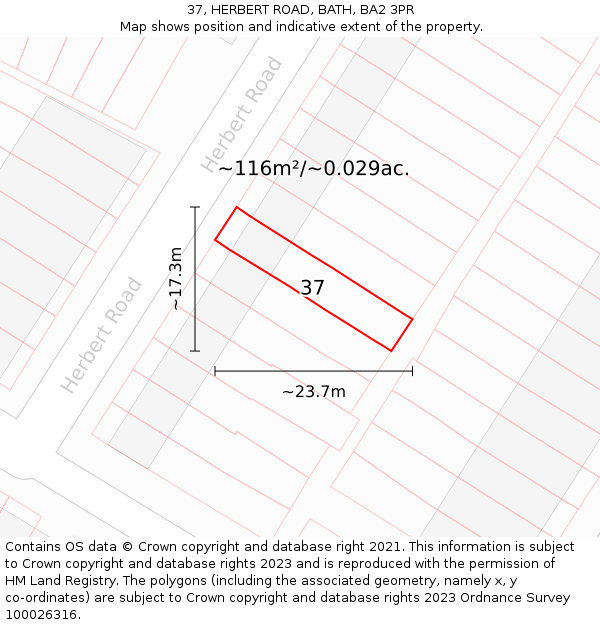 37, HERBERT ROAD, BATH, BA2 3PR: Plot and title map