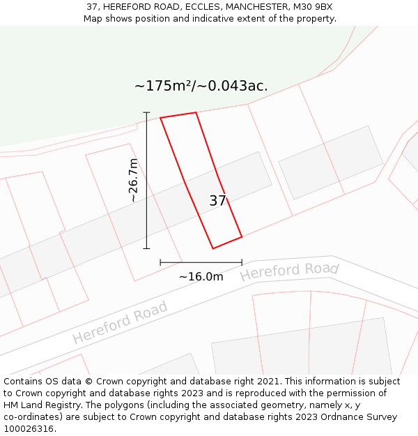 37, HEREFORD ROAD, ECCLES, MANCHESTER, M30 9BX: Plot and title map