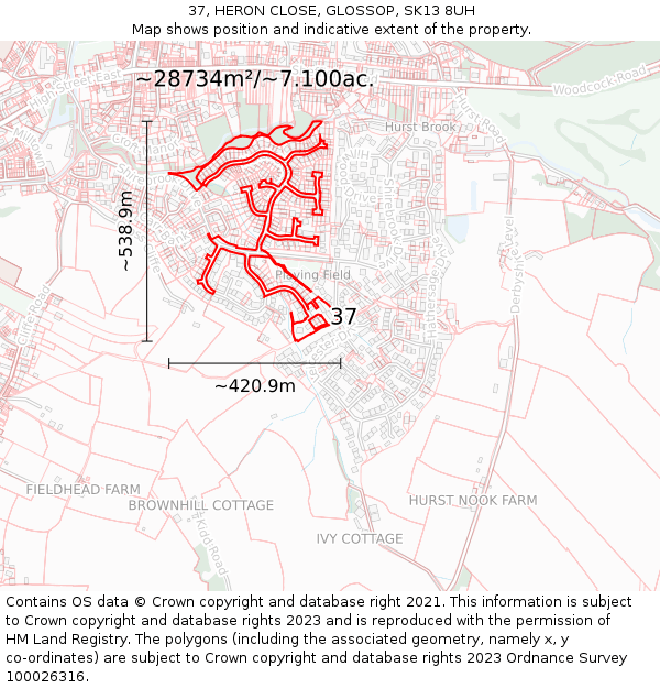 37, HERON CLOSE, GLOSSOP, SK13 8UH: Plot and title map