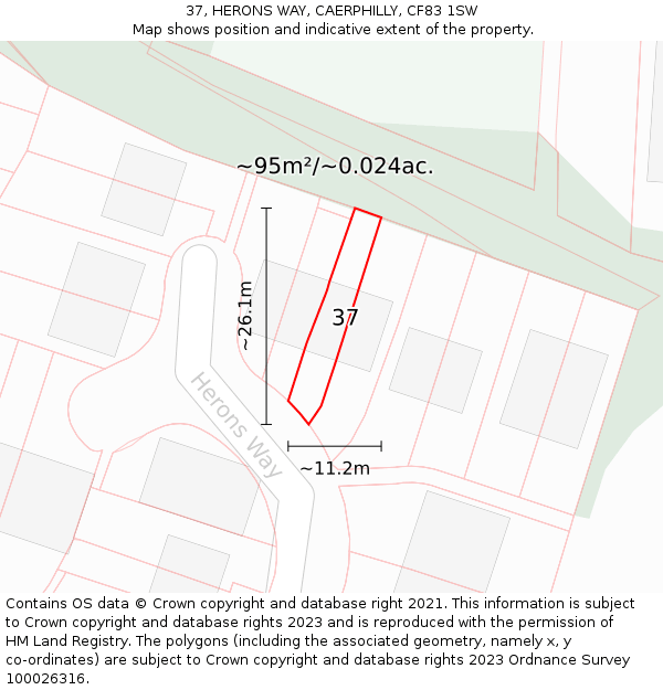 37, HERONS WAY, CAERPHILLY, CF83 1SW: Plot and title map