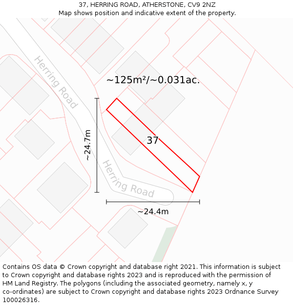 37, HERRING ROAD, ATHERSTONE, CV9 2NZ: Plot and title map