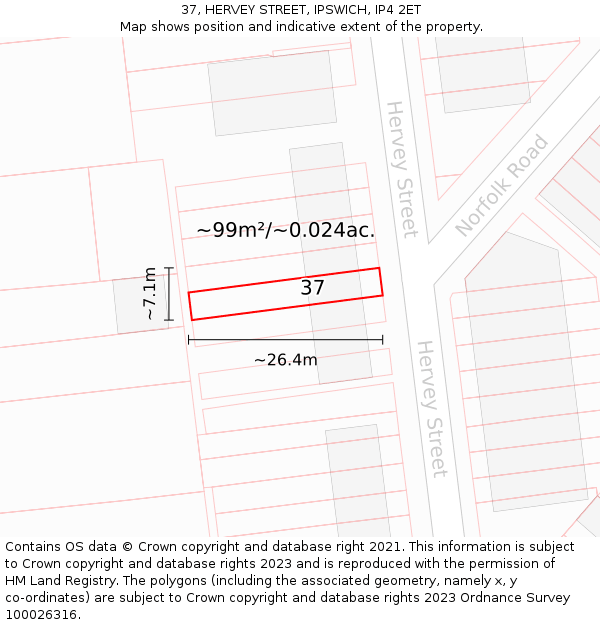 37, HERVEY STREET, IPSWICH, IP4 2ET: Plot and title map
