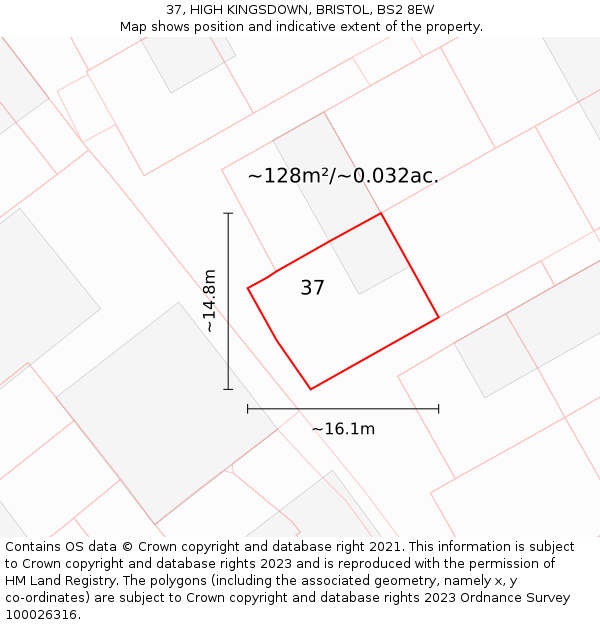37, HIGH KINGSDOWN, BRISTOL, BS2 8EW: Plot and title map