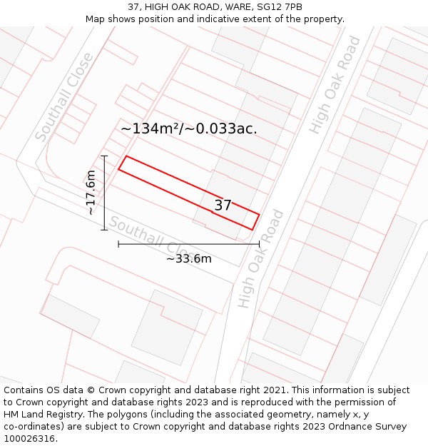 37, HIGH OAK ROAD, WARE, SG12 7PB: Plot and title map