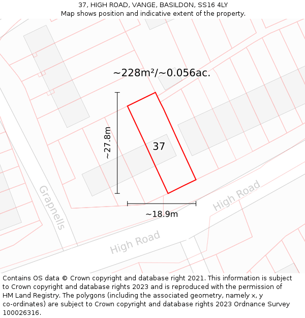 37, HIGH ROAD, VANGE, BASILDON, SS16 4LY: Plot and title map