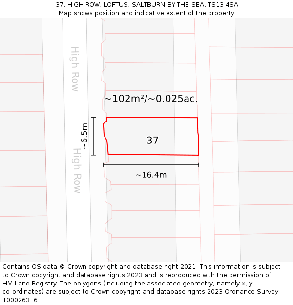 37, HIGH ROW, LOFTUS, SALTBURN-BY-THE-SEA, TS13 4SA: Plot and title map