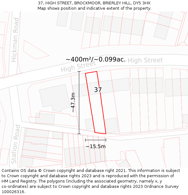 37, HIGH STREET, BROCKMOOR, BRIERLEY HILL, DY5 3HX: Plot and title map