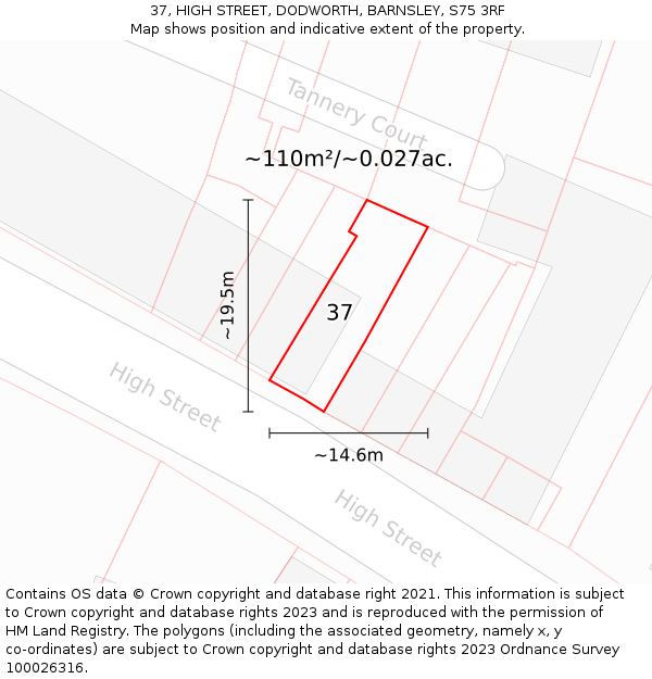 37, HIGH STREET, DODWORTH, BARNSLEY, S75 3RF: Plot and title map