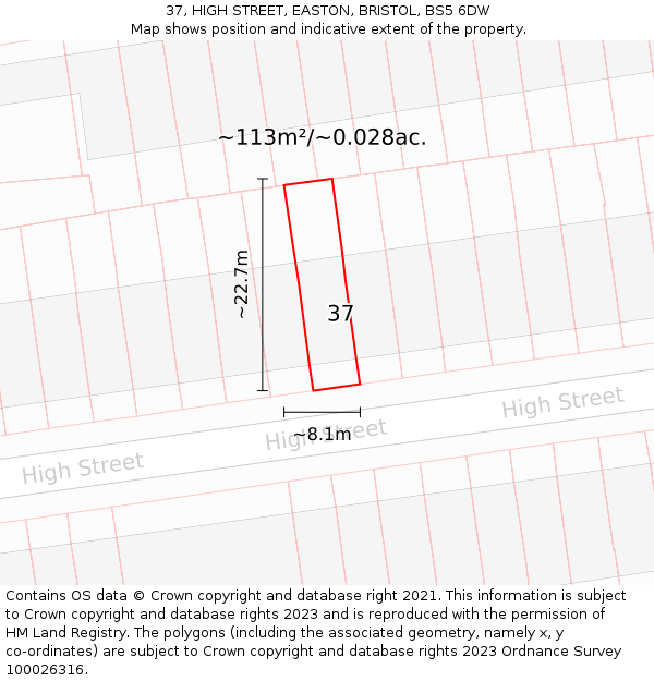 37, HIGH STREET, EASTON, BRISTOL, BS5 6DW: Plot and title map