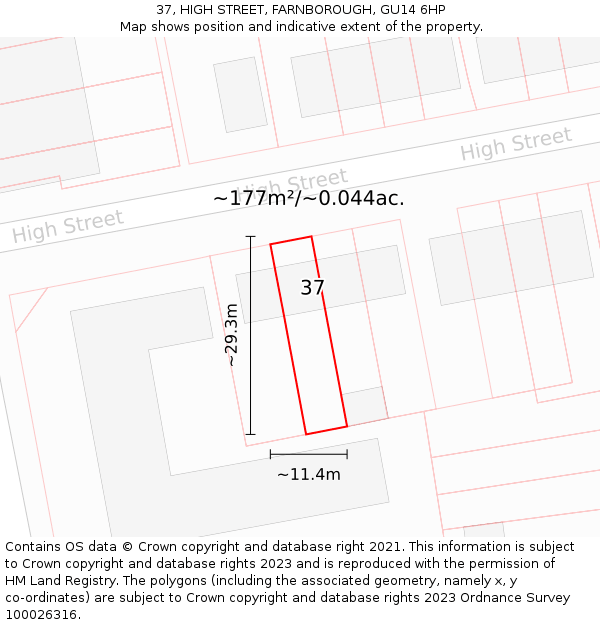 37, HIGH STREET, FARNBOROUGH, GU14 6HP: Plot and title map