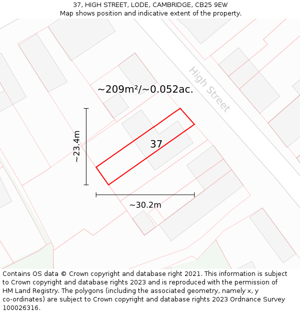 37, HIGH STREET, LODE, CAMBRIDGE, CB25 9EW: Plot and title map