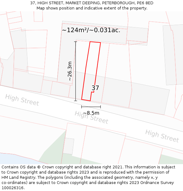 37, HIGH STREET, MARKET DEEPING, PETERBOROUGH, PE6 8ED: Plot and title map