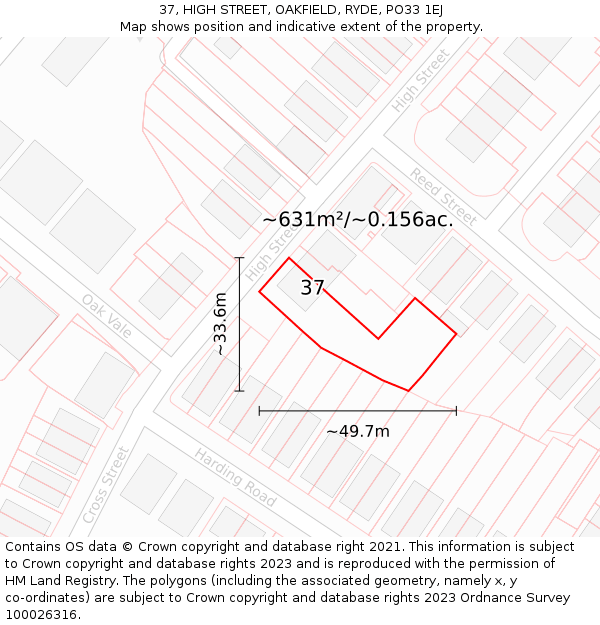 37, HIGH STREET, OAKFIELD, RYDE, PO33 1EJ: Plot and title map