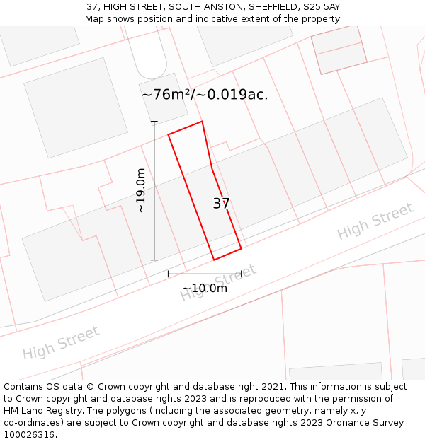 37, HIGH STREET, SOUTH ANSTON, SHEFFIELD, S25 5AY: Plot and title map
