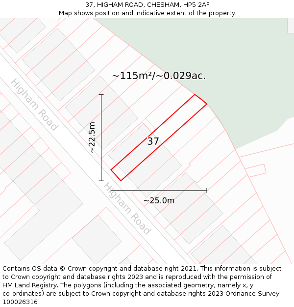 37, HIGHAM ROAD, CHESHAM, HP5 2AF: Plot and title map