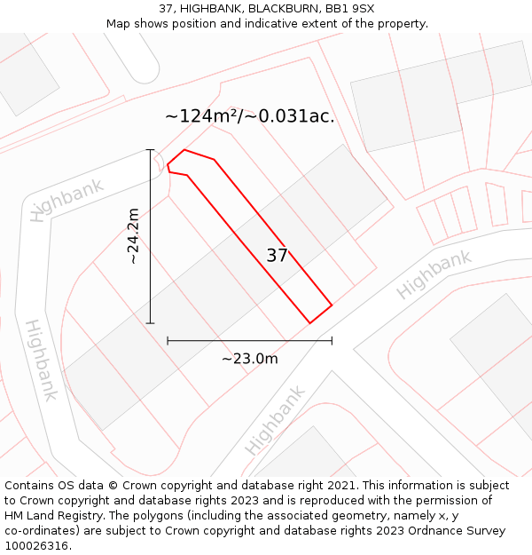 37, HIGHBANK, BLACKBURN, BB1 9SX: Plot and title map