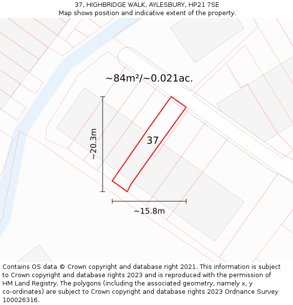 37, HIGHBRIDGE WALK, AYLESBURY, HP21 7SE: Plot and title map