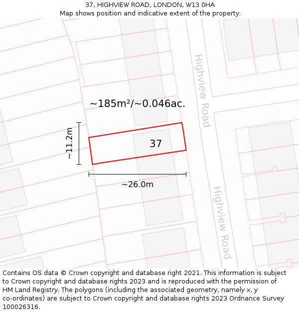 37, HIGHVIEW ROAD, LONDON, W13 0HA: Plot and title map