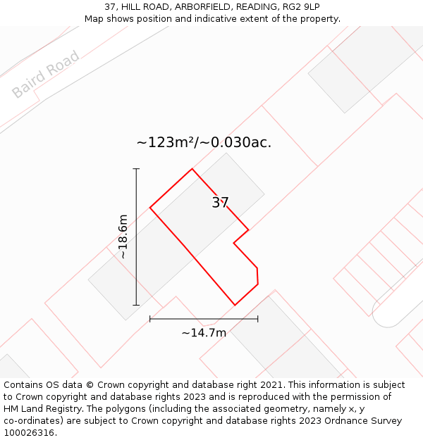37, HILL ROAD, ARBORFIELD, READING, RG2 9LP: Plot and title map