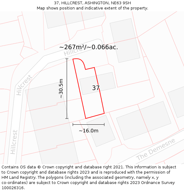 37, HILLCREST, ASHINGTON, NE63 9SH: Plot and title map