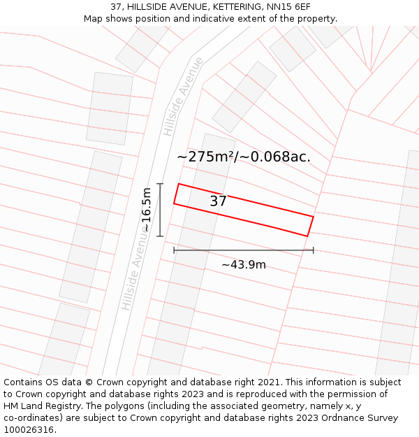 37, HILLSIDE AVENUE, KETTERING, NN15 6EF: Plot and title map