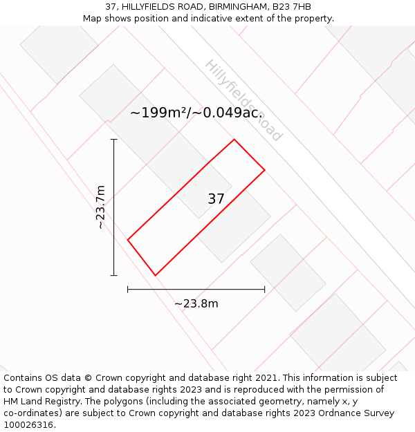 37, HILLYFIELDS ROAD, BIRMINGHAM, B23 7HB: Plot and title map