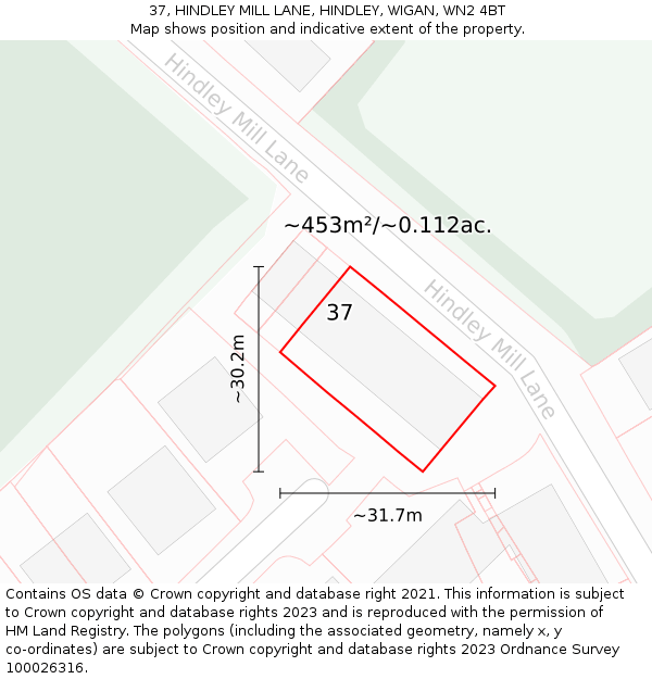 37, HINDLEY MILL LANE, HINDLEY, WIGAN, WN2 4BT: Plot and title map