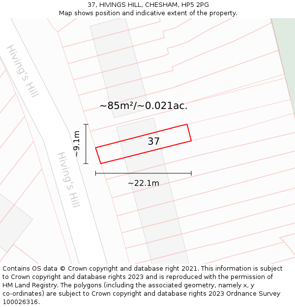 37, HIVINGS HILL, CHESHAM, HP5 2PG: Plot and title map
