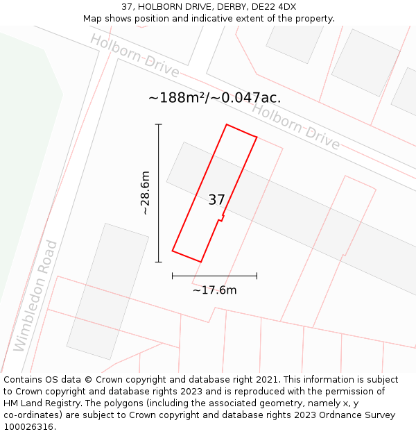 37, HOLBORN DRIVE, DERBY, DE22 4DX: Plot and title map