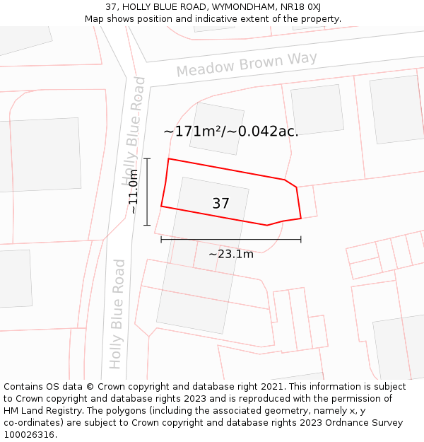 37, HOLLY BLUE ROAD, WYMONDHAM, NR18 0XJ: Plot and title map