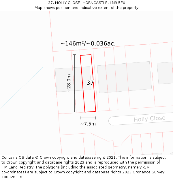 37, HOLLY CLOSE, HORNCASTLE, LN9 5EX: Plot and title map