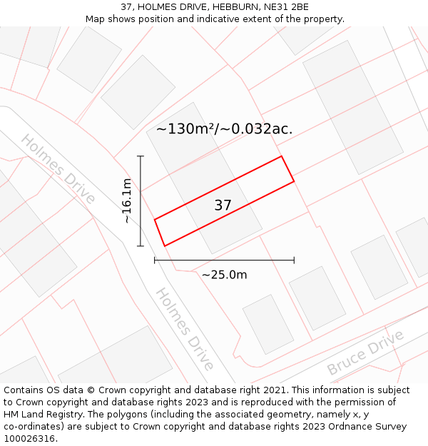 37, HOLMES DRIVE, HEBBURN, NE31 2BE: Plot and title map