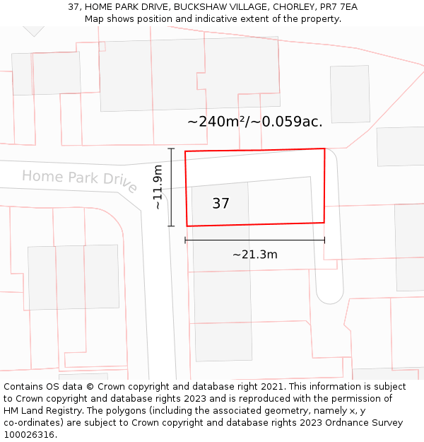 37, HOME PARK DRIVE, BUCKSHAW VILLAGE, CHORLEY, PR7 7EA: Plot and title map