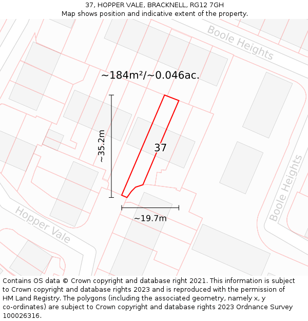 37, HOPPER VALE, BRACKNELL, RG12 7GH: Plot and title map