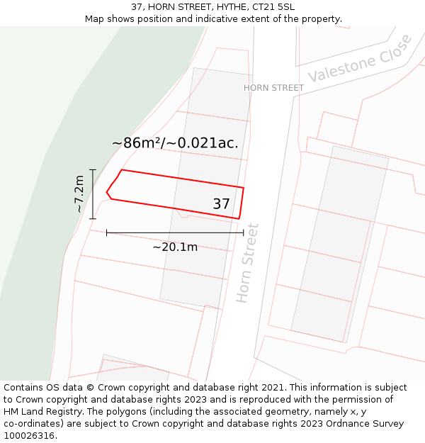 37, HORN STREET, HYTHE, CT21 5SL: Plot and title map