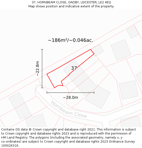 37, HORNBEAM CLOSE, OADBY, LEICESTER, LE2 4EQ: Plot and title map