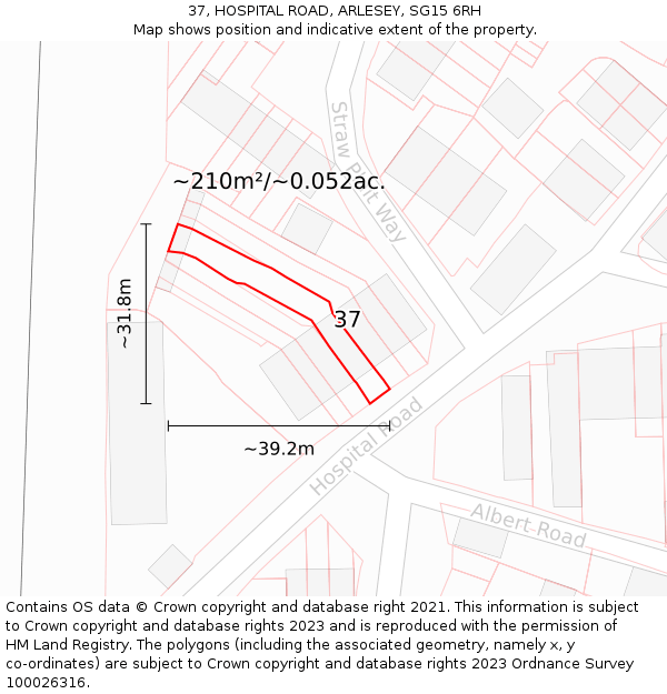 37, HOSPITAL ROAD, ARLESEY, SG15 6RH: Plot and title map
