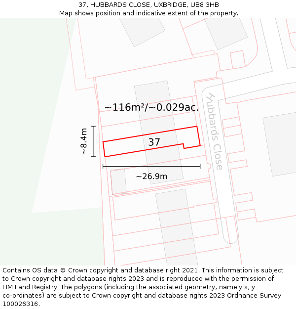 37, HUBBARDS CLOSE, UXBRIDGE, UB8 3HB: Plot and title map