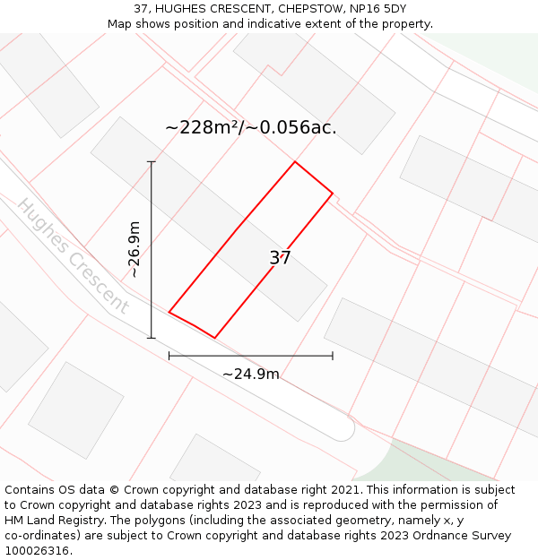 37, HUGHES CRESCENT, CHEPSTOW, NP16 5DY: Plot and title map