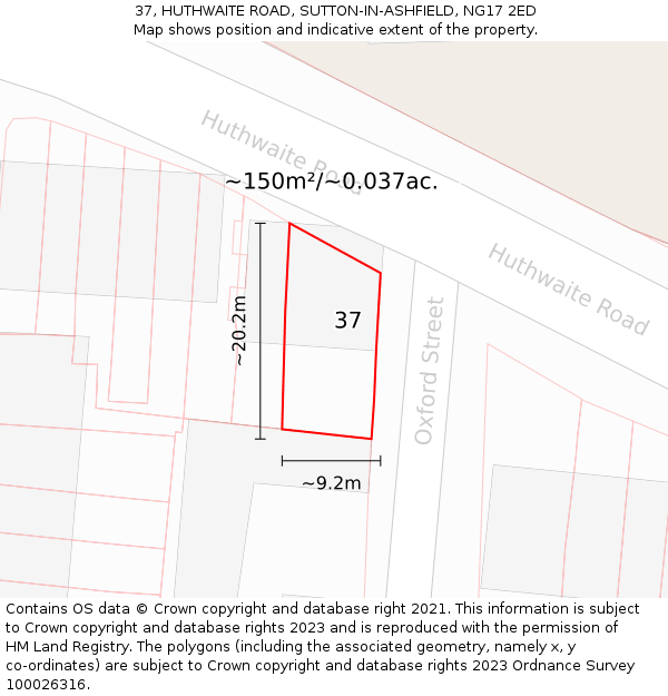 37, HUTHWAITE ROAD, SUTTON-IN-ASHFIELD, NG17 2ED: Plot and title map