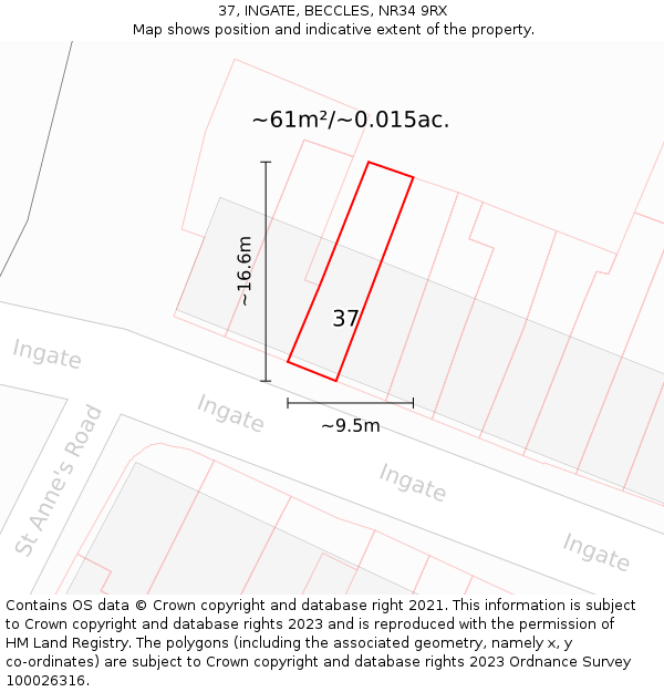 37, INGATE, BECCLES, NR34 9RX: Plot and title map