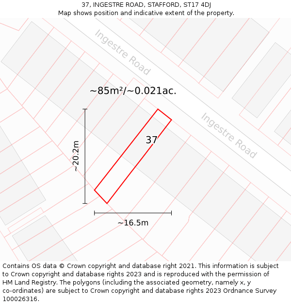 37, INGESTRE ROAD, STAFFORD, ST17 4DJ: Plot and title map