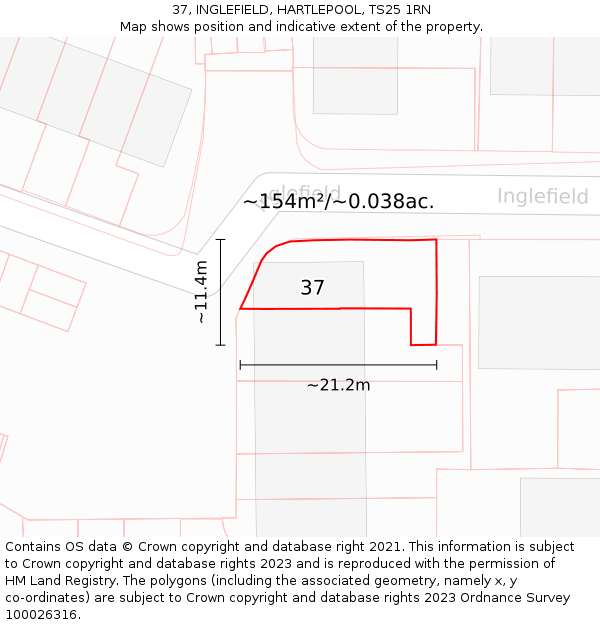 37, INGLEFIELD, HARTLEPOOL, TS25 1RN: Plot and title map