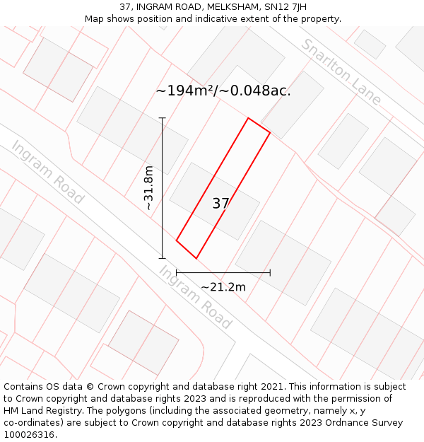 37, INGRAM ROAD, MELKSHAM, SN12 7JH: Plot and title map