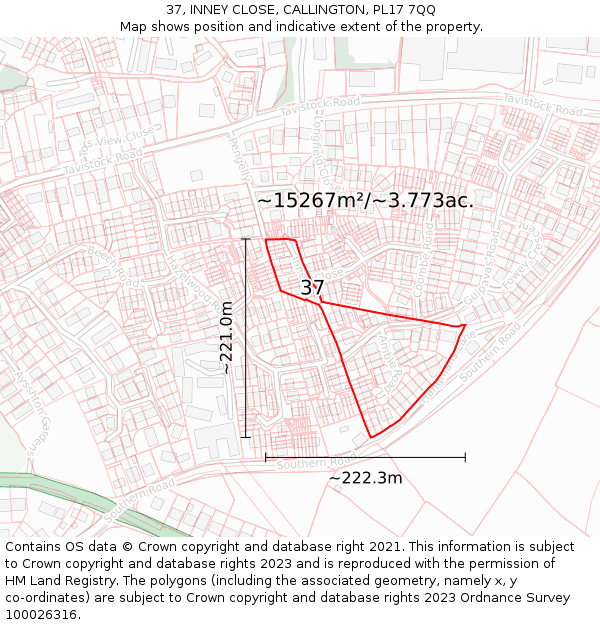 37, INNEY CLOSE, CALLINGTON, PL17 7QQ: Plot and title map