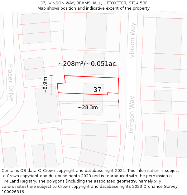 37, IVINSON WAY, BRAMSHALL, UTTOXETER, ST14 5BF: Plot and title map