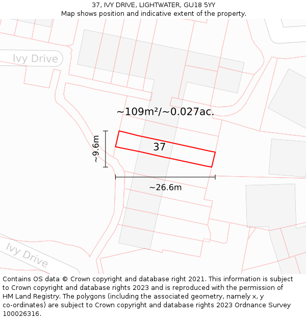 37, IVY DRIVE, LIGHTWATER, GU18 5YY: Plot and title map
